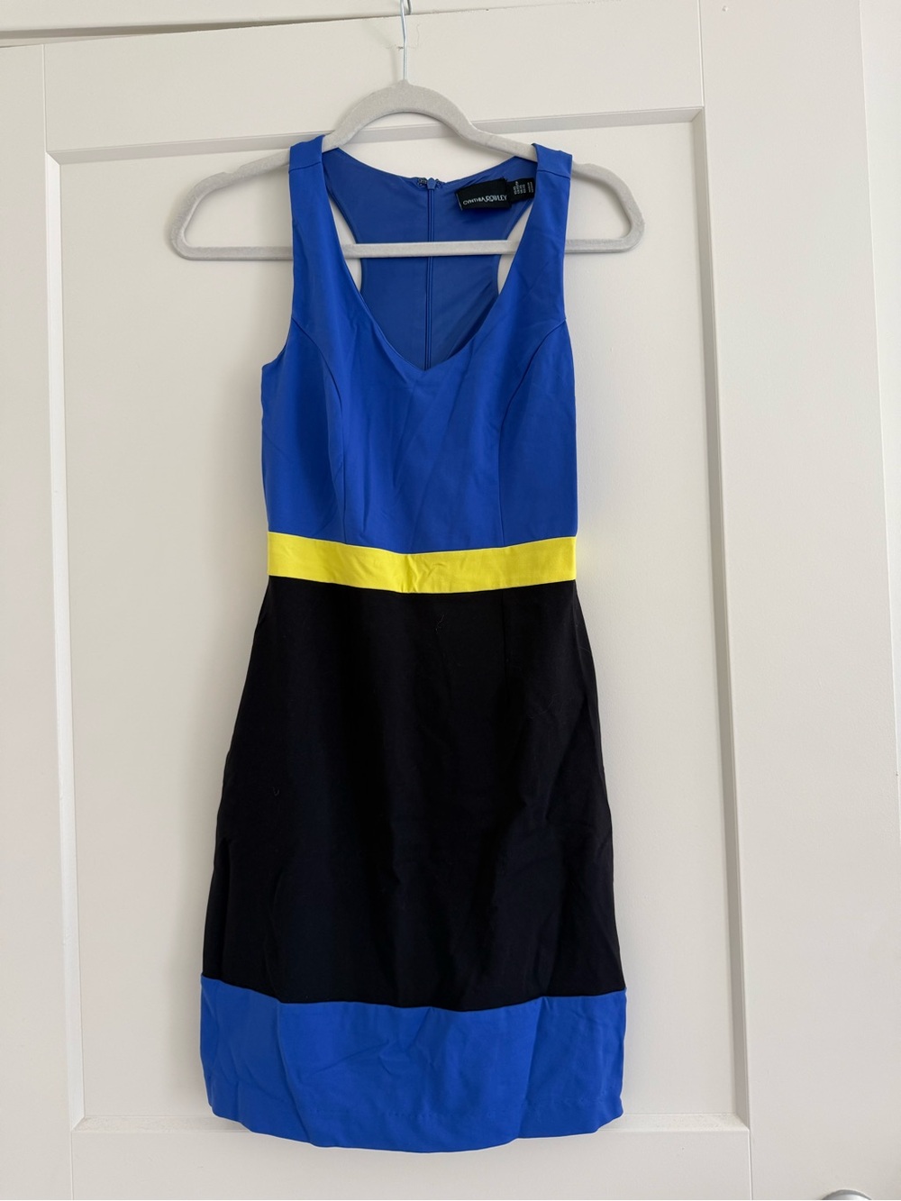 Cynthia Rowley Blue, Black & Yellow Colorblock Midi Dress